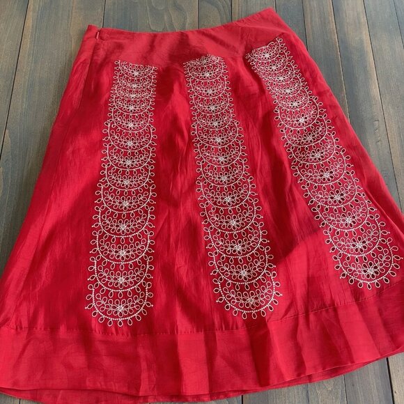 NIC+ZOE Red White Boho Hippie A-Line Skirt Silky Zip Closure Size 10 (R8) - Picture 12 of 12